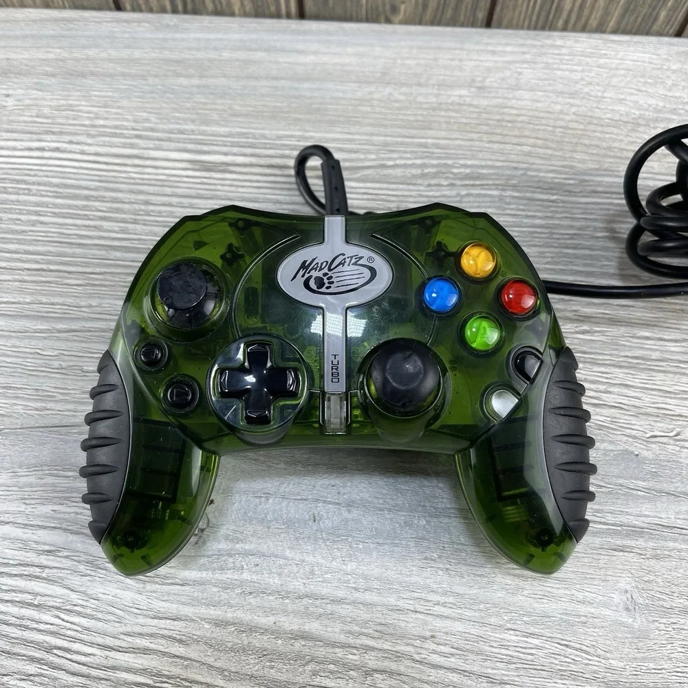 Mad Catz Turbo Gaming Controller Clear & Green Wired Original Xbox
